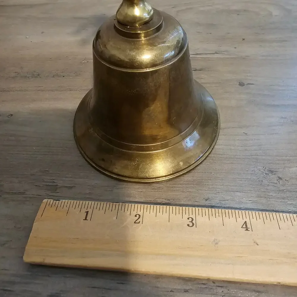 Vintage Brass Carved Hand Bell Heavy MCM Collectible 5